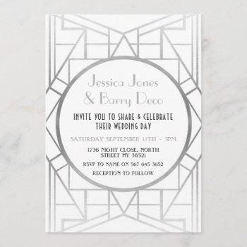 Small 1920's Art Deco Gatsby Silver 20s Wedding Invite Front View