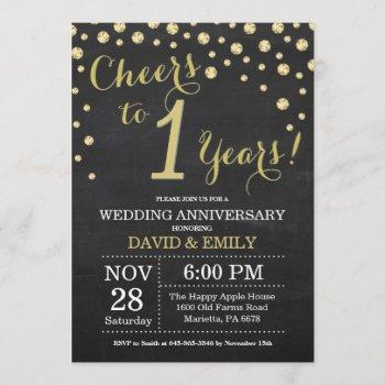 1st wedding anniversary chalkboard black and gold invitation