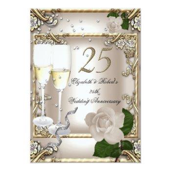 Small 25th Anniversary Wedding Cream Gold Rose Silver Front View