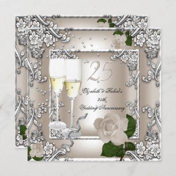 Small 25th Anniversary Wedding Cream Rose Silver Front View