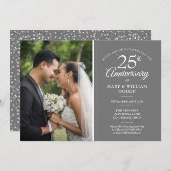 25th anniversary wedding photo silver confetti invitation