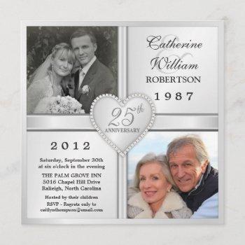 25th silver anniversary heart photo invitations