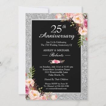 25th silver wedding anniversary elegant floral invitation