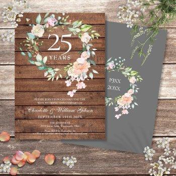 Small 25th Silver Wedding Anniversary Floral Rustic Wood Front View