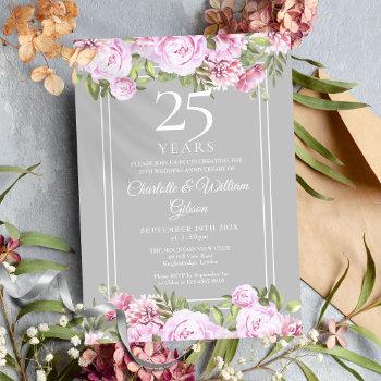 25th silver wedding anniversary roses floral invitation