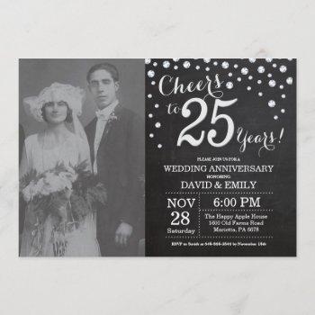 Small 25th Wedding Anniversary Chalkboard Black Silver Front View