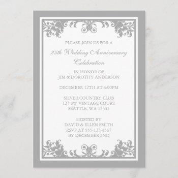 25th wedding anniversary silver flourish scroll invitation