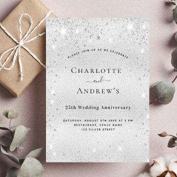 25th wedding anniversary silver glitter party invitation