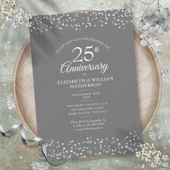 25th wedding anniversary silver hearts confetti invitation