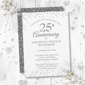 25th wedding anniversary silver love hearts invitation