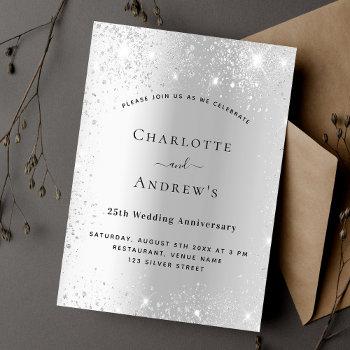 25th wedding anniversary silver sparkles invitation