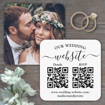 Small 2 Qr Codes Wedding Website & Rsvp Square Photo Enclosure Card Front View