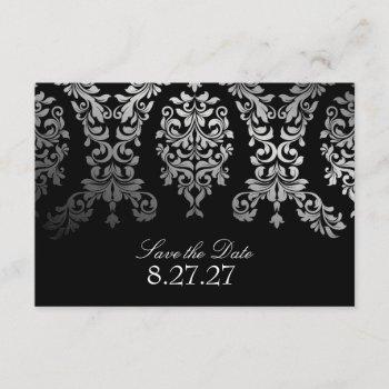 Small 311 Dashing Damask Black Faux Silver Save The Date Front View