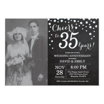 Small 35th Wedding Anniversary Chalkboard Black Silver Front View