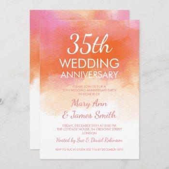 35th wedding anniversary pink coral watercolor invitation