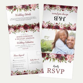 3 in 1 blush burgundy floral wedding tri-fold invitation