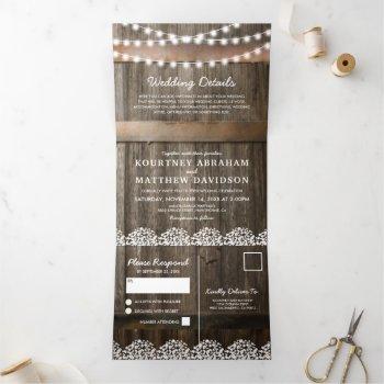 3 in 1 rustic baby's breath wedding tri-fold invitation