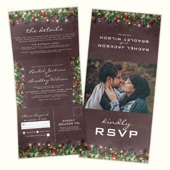 3 in 1 rustic christmas winter wedding tri-fold invitation