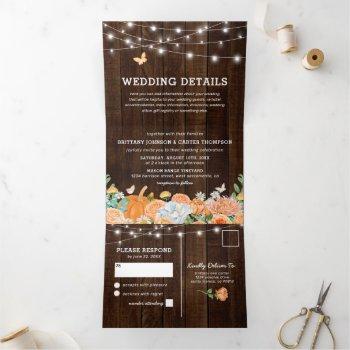 Small 3 In 1 Rustic Fall Floral Wedding Tri-fold Front View