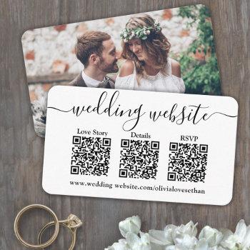 Small 3 Qr Codes Wedding Website & Rsvp Photo Response Enclosure Card Front View