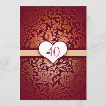 Small 40 Wedding Anniversary Damask Red Vintage Invites Front View
