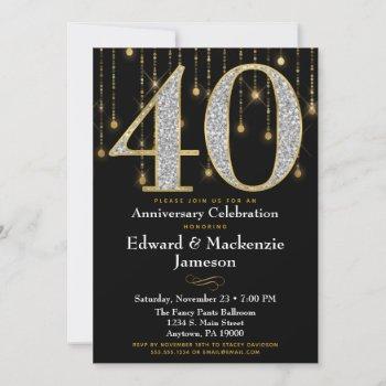40th anniversary invitation black gold diamonds