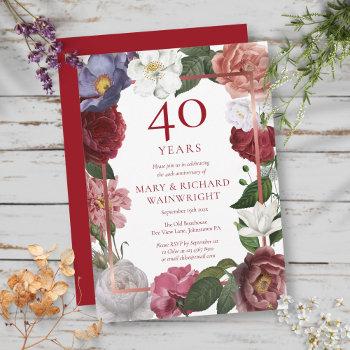 40th ruby wedding anniversary rose garden invitation