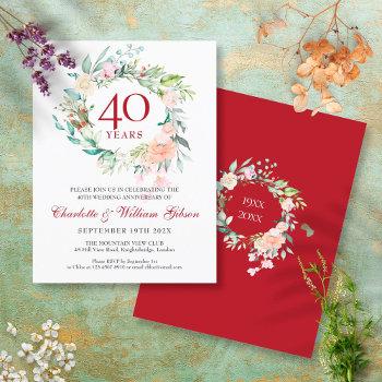 40th wedding anniversary ruby floral garland invitation postcard
