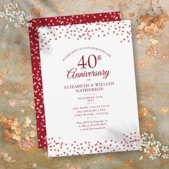 40th wedding anniversary ruby hearts confetti invitation