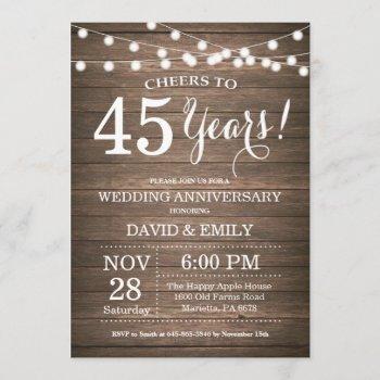 45th wedding anniversary invitation rustic wood