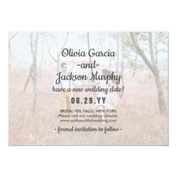 Small 4 Photo Simple Modern Wedding Postponement Change Save The Date Back View