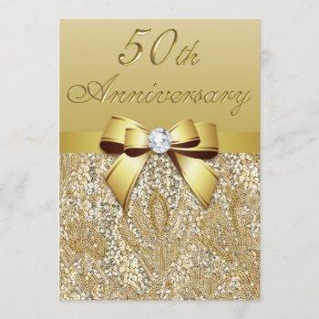 50th gold wedding anniversary faux sequins and bow invitation