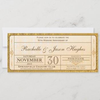 Small 50th Gold Wedding Anniversary  Ticket Front View