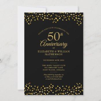 50th wedding anniversary black gold love hearts  invitation
