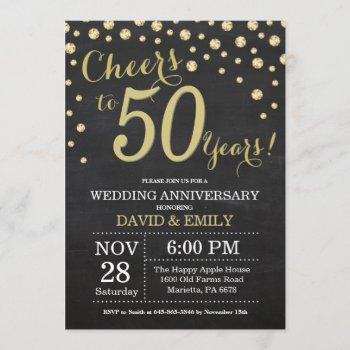 50th wedding anniversary chalkboard black and gold invitation