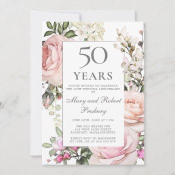 50th wedding anniversary pink rose floral invitation