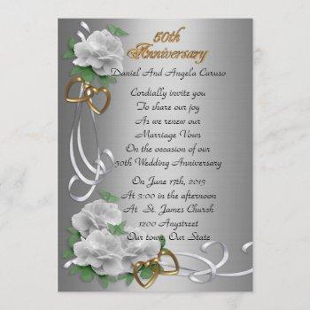 50th wedding anniversary vow renewal  white roses invitation
