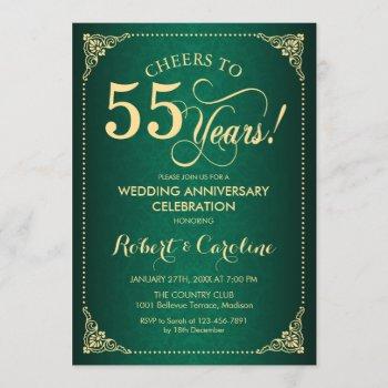 55th wedding anniversary - green gold damask invitation