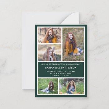 5 photo collage green & white graduation ceremony  note card
