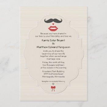 5" x 7" mustache lips retro wedding invitation