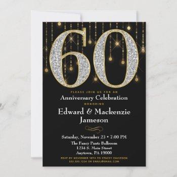 60th anniversary invitation black gold diamonds