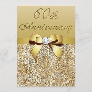 60th diamond wedding anniversary faux sequins bow invitation