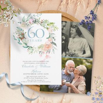 60th diamond wedding anniversary floral 2 photo invitation
