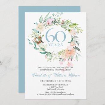 60th diamond wedding anniversary roses floral invitation