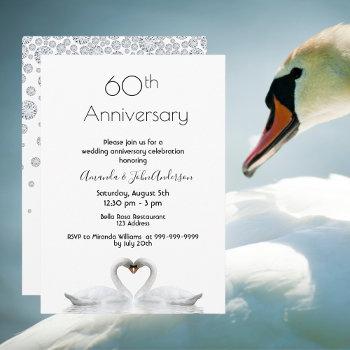 60th diamond wedding anniversary two swans white invitation