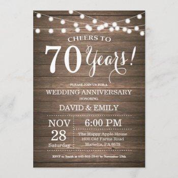 70th wedding anniversary invitation rustic wood