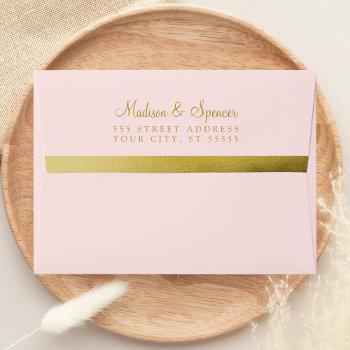 Small A7 Blush Pink Gold Foil Return Address Wedding Envelope Front View