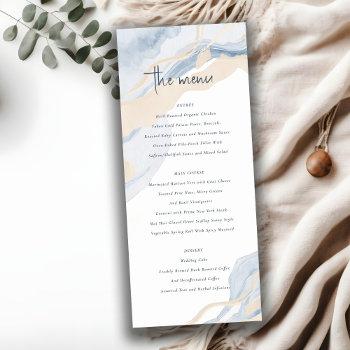Small Abstract Blue Beige Coastal Wedding Menu Front View