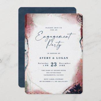 abstract burgundy & navy blue engagement party invitation