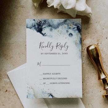 Small Abstract Navy Watercolor Simple Rsvp Front View